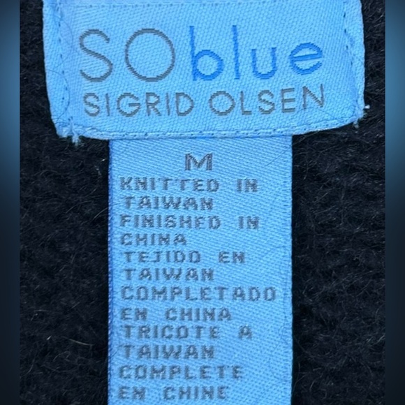 Vintage SO Blue Sigrid Olsen Women’s Black Wool Mohair Full Zip Sweater Cardigan - Picture 4 of 7